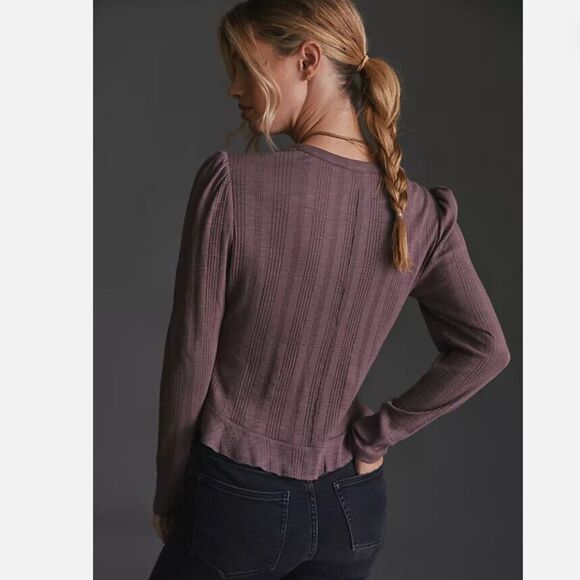 Anthropologie Pilcro Ribbed Puff Sleeve Crop Top in Maeve M - Picture 2 of 7